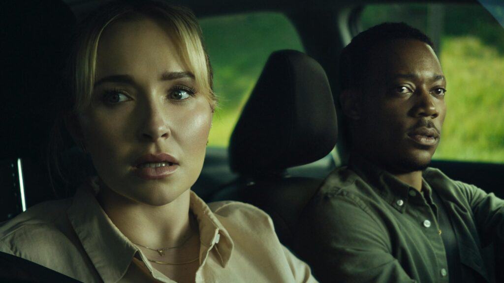 Hayden Panettiere and Tyler James Williams in Amber Alert (2024).