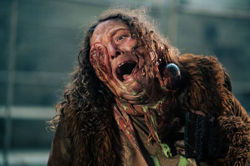 Skye Russell as “One-Eyed Woman” in the horror film STREET TRASH, a Cineverse release. Photo courtesy of Cineverse.