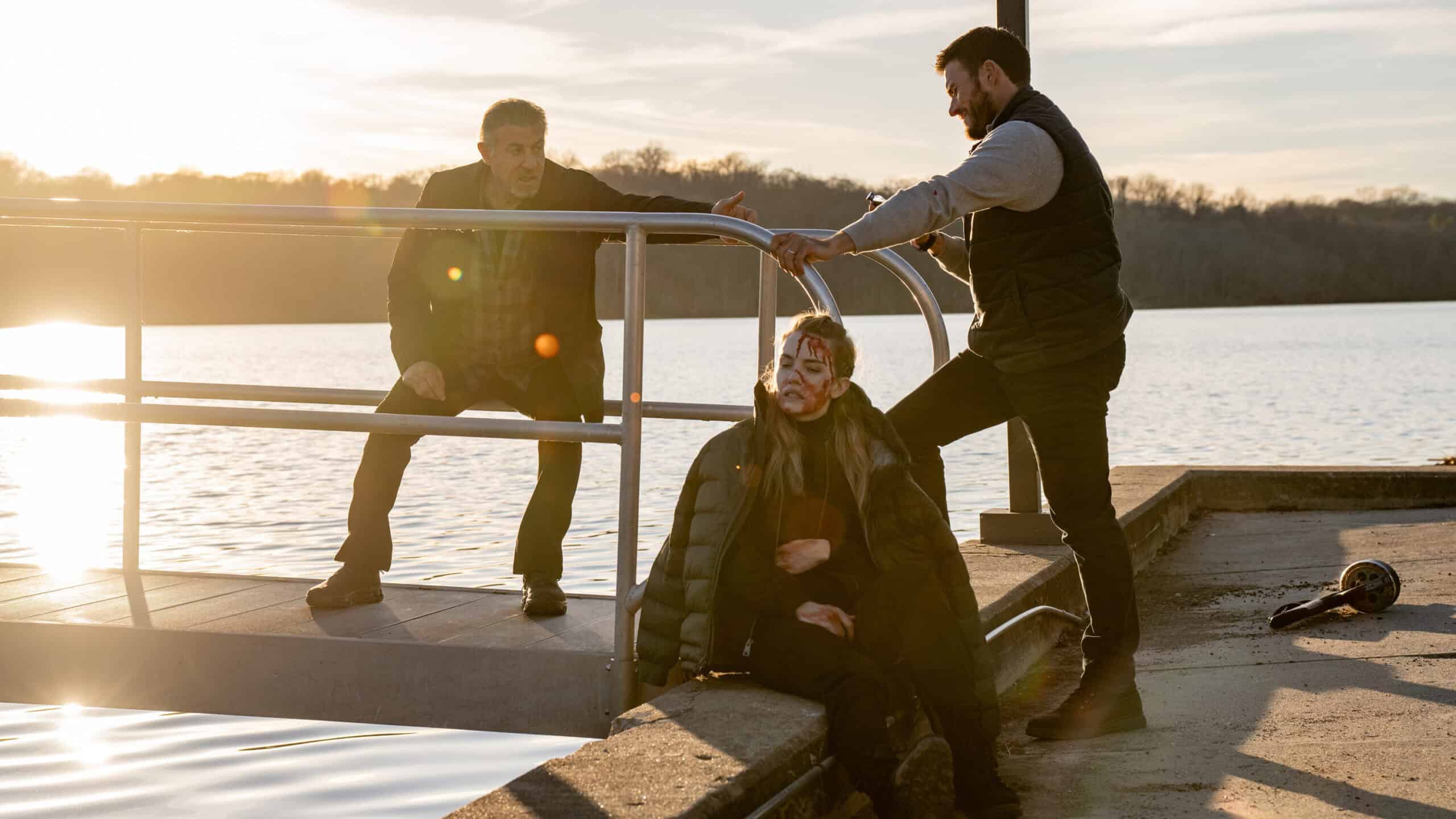 Sylvester Stallone, Willa Fitzgerald, and Scott Eastwood in Alarum (2025).